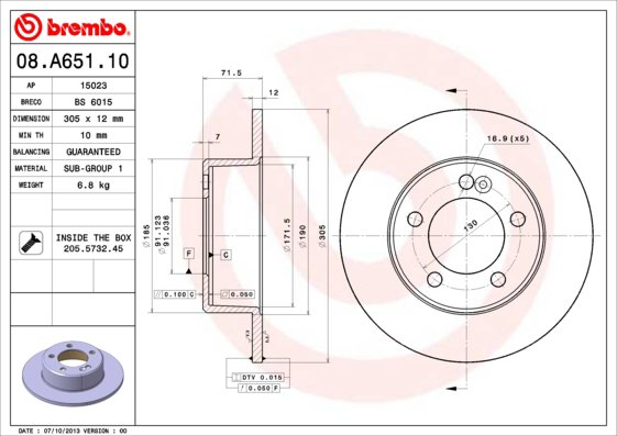 BREMBO brzdový kotúč 08.A651.10, sada 2 ks