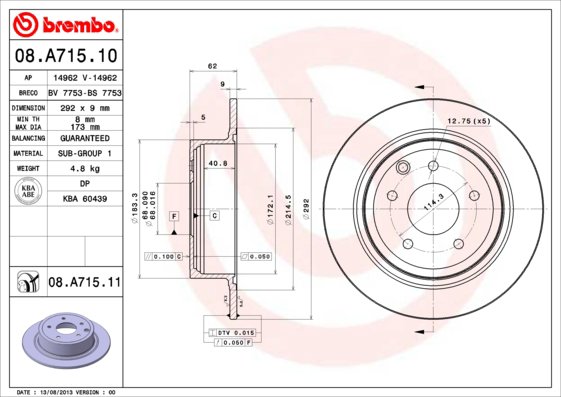 BREMBO brzdový kotúč 08.A715.11, sada 2 ks