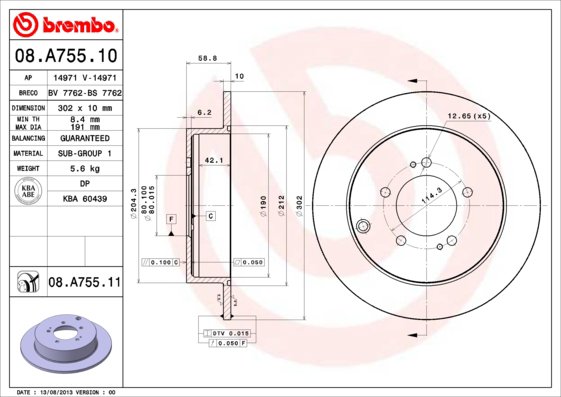 BREMBO brzdový kotúč 08.A755.11, súprava 2 ks