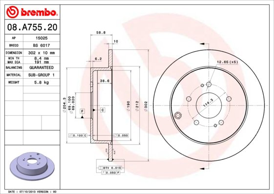 BREMBO brzdový kotúč 08.A755.20, súprava 2 ks