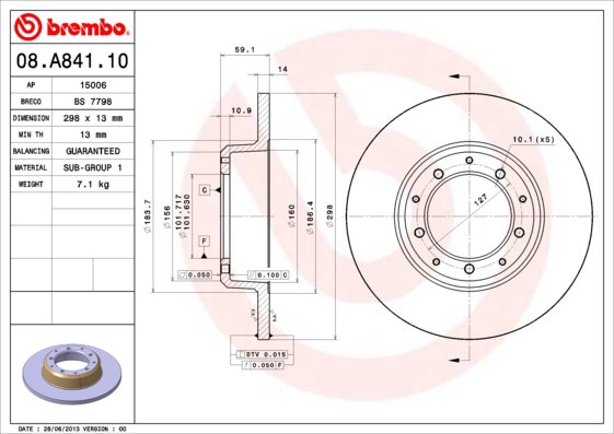 BREMBO brzdový kotúč 08.A841.10, súprava 2 ks