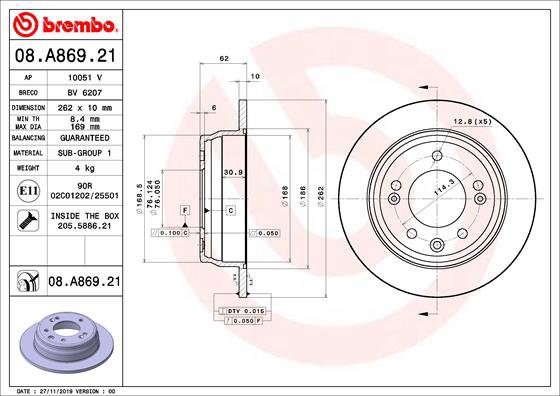 BREMBO brzdový kotúč 08.A869.21, súprava 2 ks