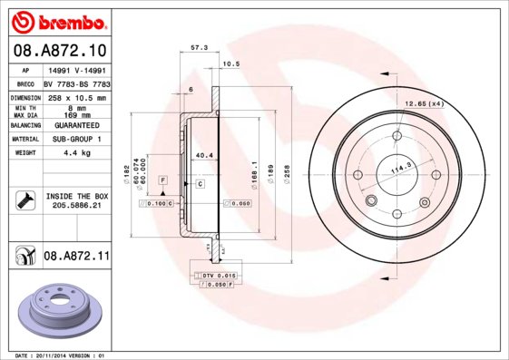 BREMBO brzdový kotúč 08.A872.11, súprava 2 ks