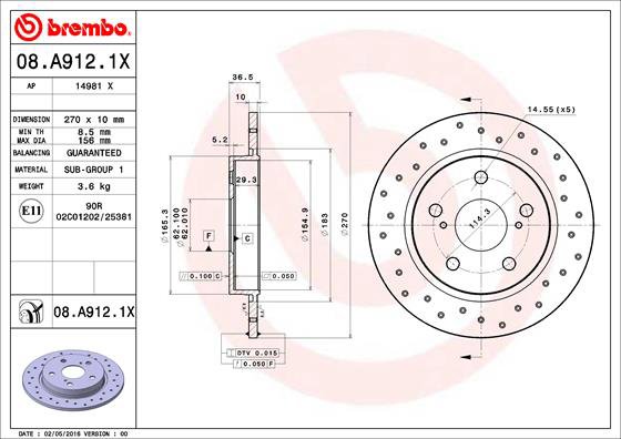 BREMBO brzdový kotúč 08.A912.1X, súprava 2 ks