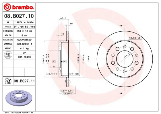 BREMBO brzdový kotúč 08.B027.11, sada 2 ks