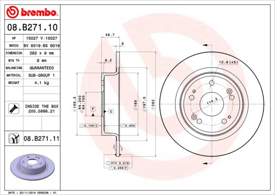 BREMBO brzdový kotúč 08.B271.11, súprava 2 ks