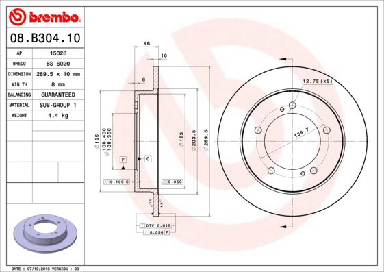 BREMBO brzdový kotúč 08.B304.10, sada 2 ks
