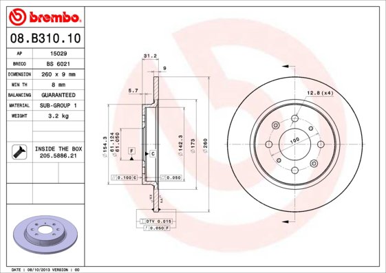 BREMBO brzdový kotúč 08.B310.10, sada 2 ks