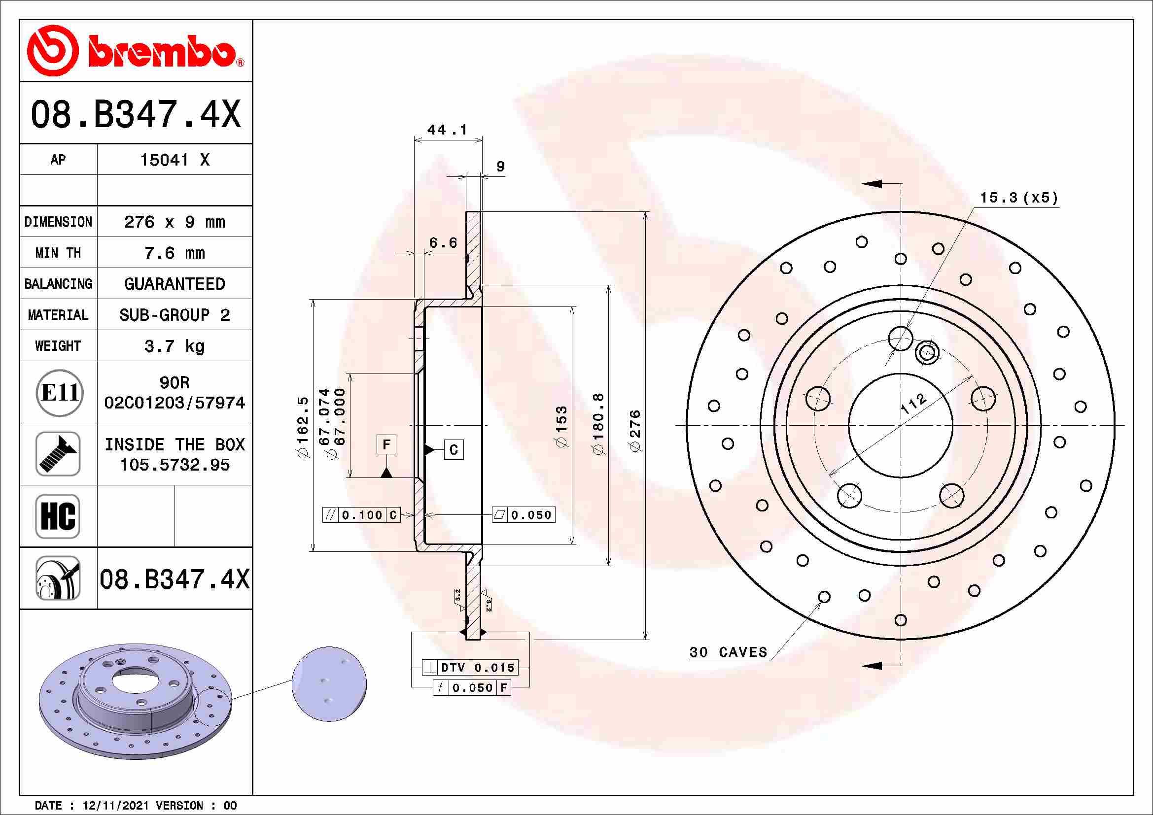 BREMBO brzdový kotúč 08.B347.4X, sada 2 ks
