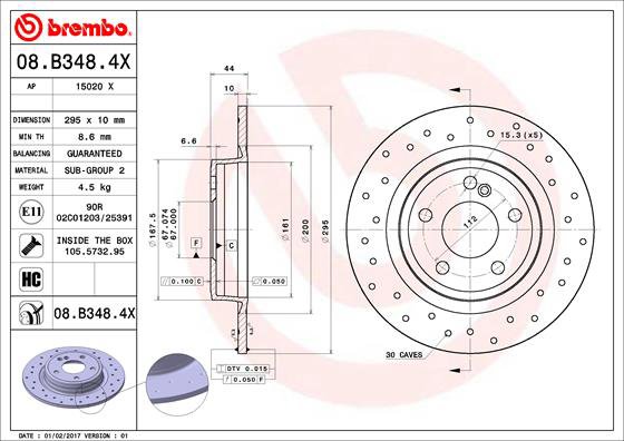 BREMBO brzdový kotúč 08.B348.4X, sada 2 ks