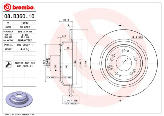 BREMBO brzdový kotúč 08.B360.10, sada 2 ks