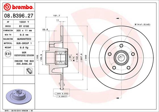 BREMBO brzdový kotúč 08.B396.27, súprava 2 ks