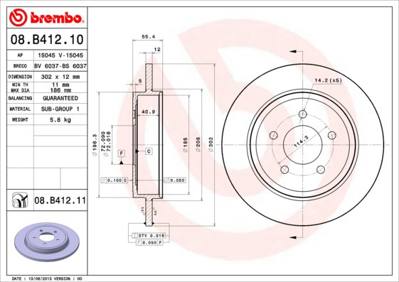 BREMBO brzdový kotúč 08.B412.11, súprava 2 ks
