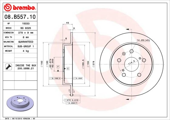 BREMBO brzdový kotúč 08.B557.10, súprava 2 ks
