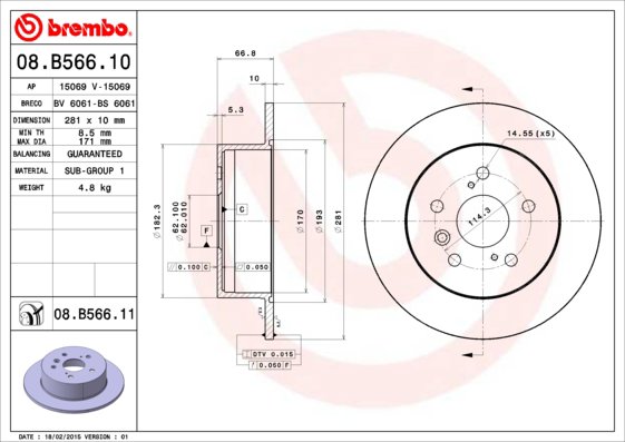 BREMBO brzdový kotúč 08.B566.11, sada 2 ks