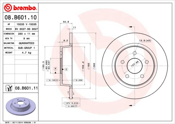 BREMBO brzdový kotúč 08.B601.11, súprava 2 ks