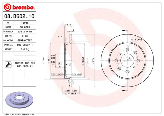 BREMBO brzdový kotúč 08.B602.10, súprava 2 ks