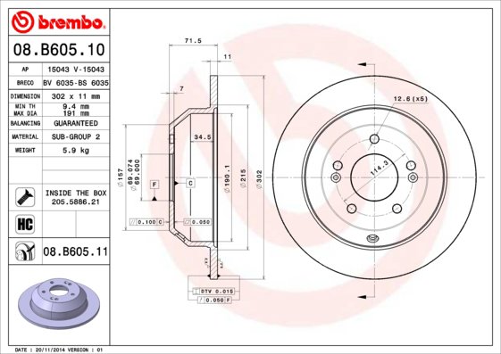 BREMBO brzdový kotúč 08.B605.11, súprava 2 ks