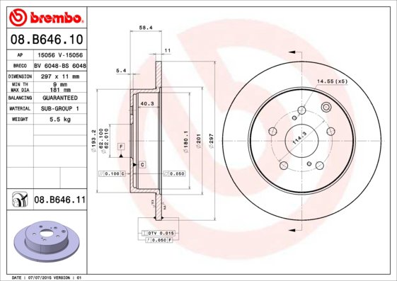 BREMBO brzdový kotúč 08.B646.11, súprava 2 ks