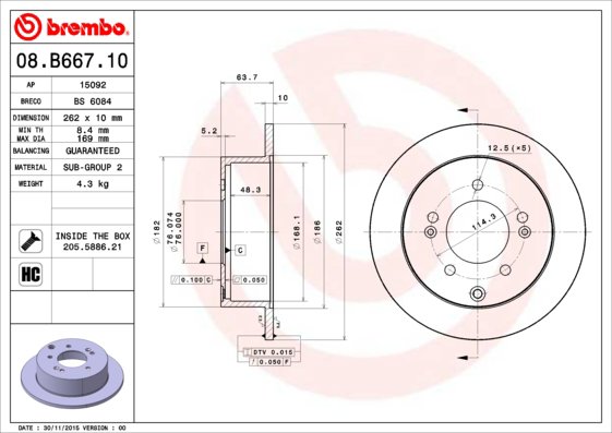 BREMBO brzdový kotúč 08.B667.11, súprava 2 ks