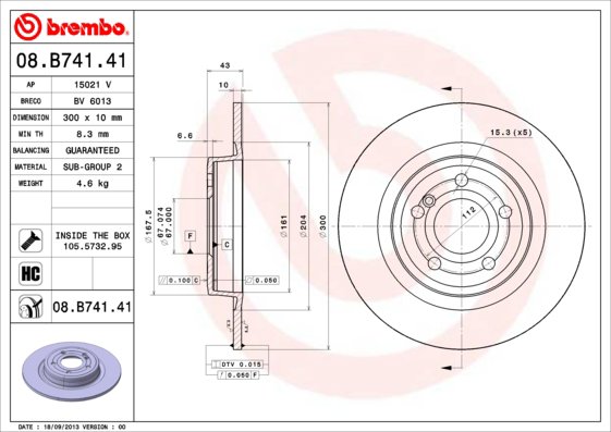 BREMBO brzdový kotúč 08.B741.41, súprava 2 ks