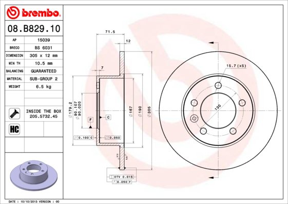 BREMBO brzdový kotúč 08.B829.10, súprava 2 ks