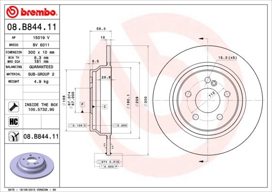 BREMBO brzdový kotúč 08.B844.11, sada 2 ks