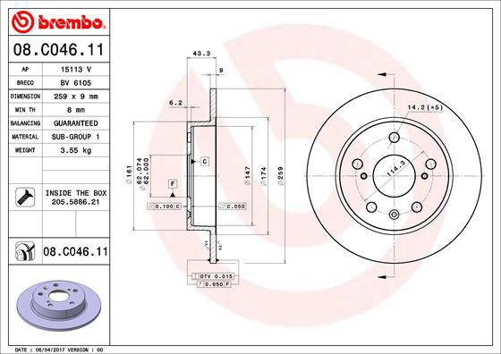 BREMBO brzdový kotúč 08.C046.11, sada 2 ks
