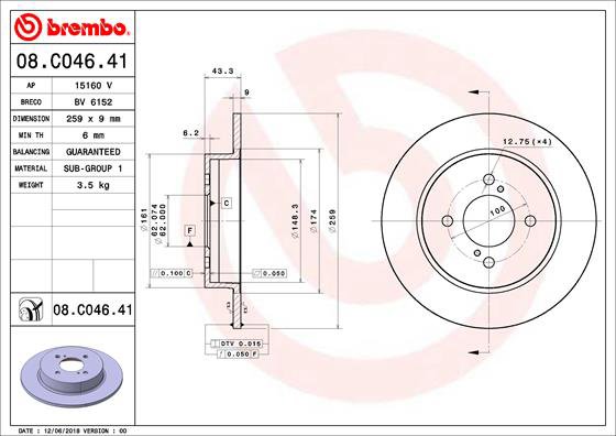 BREMBO brzdový kotúč 08.C046.41, sada 2 ks