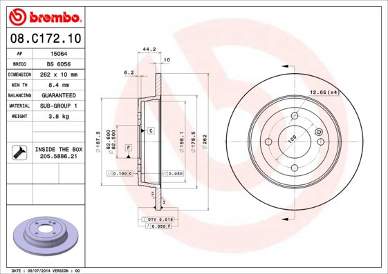 BREMBO brzdový kotúč 08.C172.10, súprava 2 ks