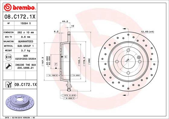 BREMBO brzdový kotúč 08.C172.1X, sada 2 ks