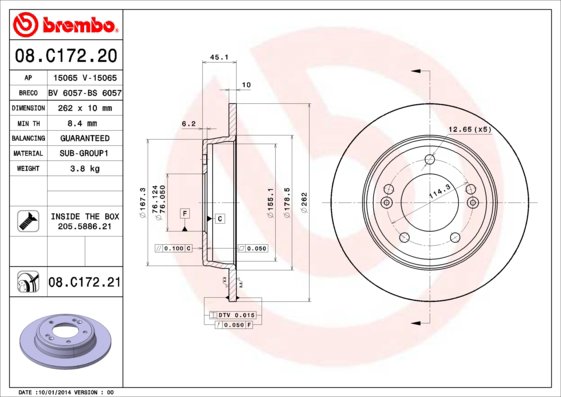 BREMBO brzdový kotúč 08.C172.21, súprava 2 ks