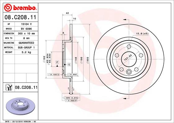 BREMBO brzdový kotúč 08.C208.11, súprava 2 ks