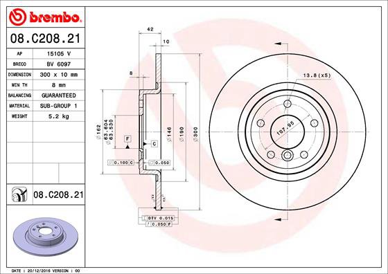 BREMBO brzdový kotúč 08.C208.21, súprava 2 ks