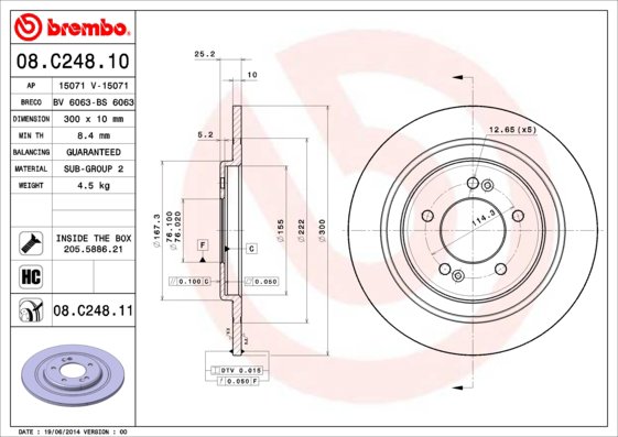 BREMBO brzdový kotúč 08.C248.11, súprava 2 ks
