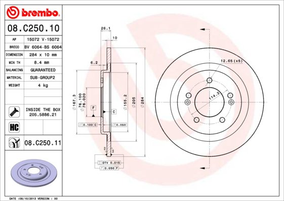 BREMBO brzdový kotúč 08.C250.11, sada 2 ks