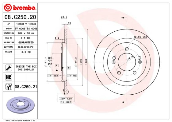 BREMBO brzdový kotúč 08.C250.21, sada 2 ks