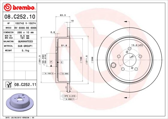 BREMBO brzdový kotúč 08.C252.11, sada 2 ks