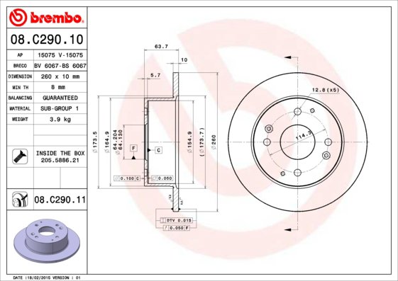 BREMBO brzdový kotúč 08.C290.11, sada 2 ks