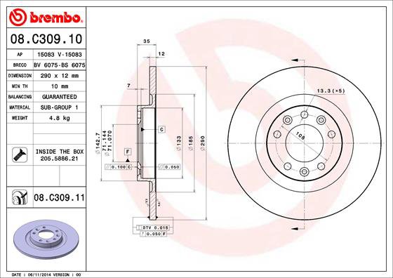 BREMBO brzdový kotúč 08.C309.11, súprava 2 ks