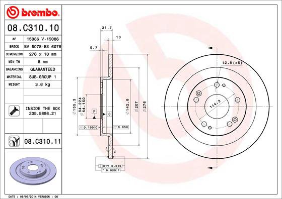 BREMBO brzdový kotúč 08.C310.11, sada 2 ks