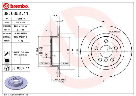 BREMBO brzdový kotúč 08.C352.11, súprava 2 ks