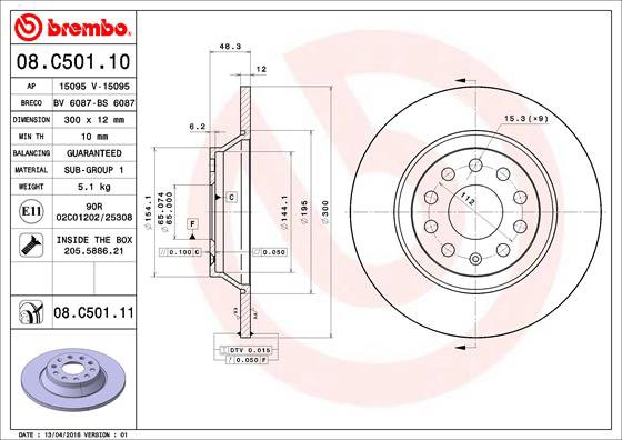 BREMBO brzdový kotúč 08.C501.11, súprava 2 ks