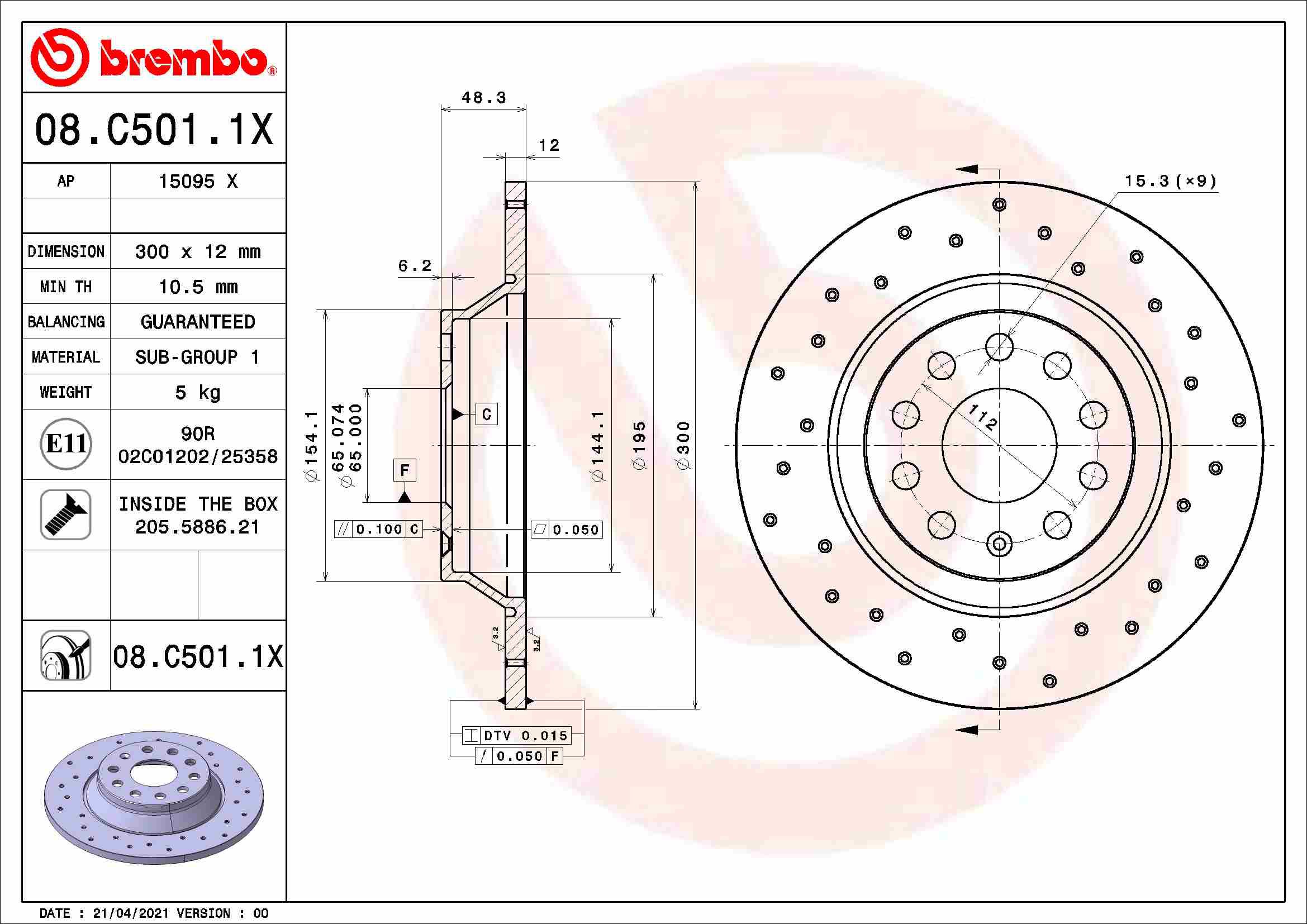 BREMBO brzdový kotúč 08.C501.1X, súprava 2 ks