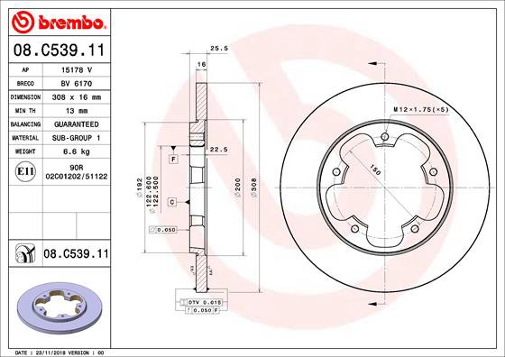 BREMBO brzdový kotúč 08.C539.11, súprava 2 ks