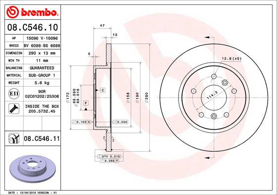 BREMBO brzdový kotúč 08.C546.11, súprava 2 ks