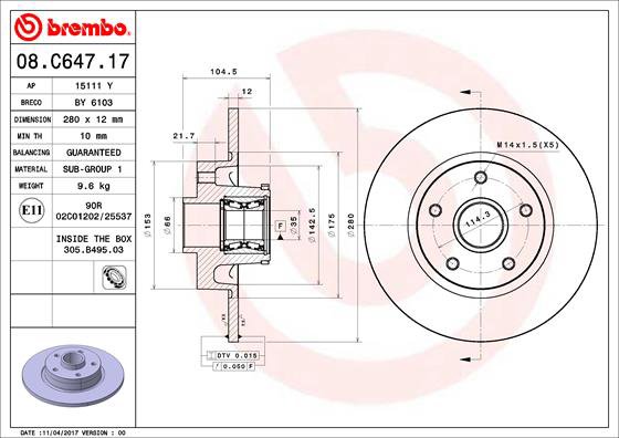 BREMBO brzdový kotúč 08.C647.17, súprava 2 ks