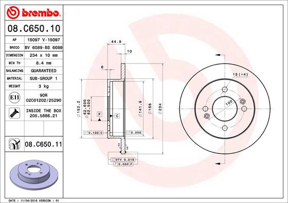 BREMBO brzdový kotúč 08.C650.11, súprava 2 ks