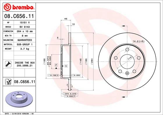 BREMBO brzdový kotúč 08.C656.11, súprava 2 ks