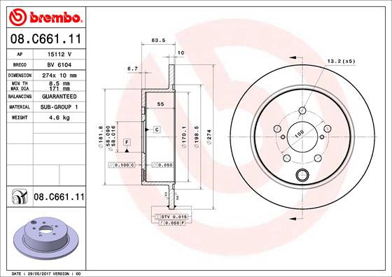 BREMBO brzdový kotúč 08.C661.11, súprava 2 ks